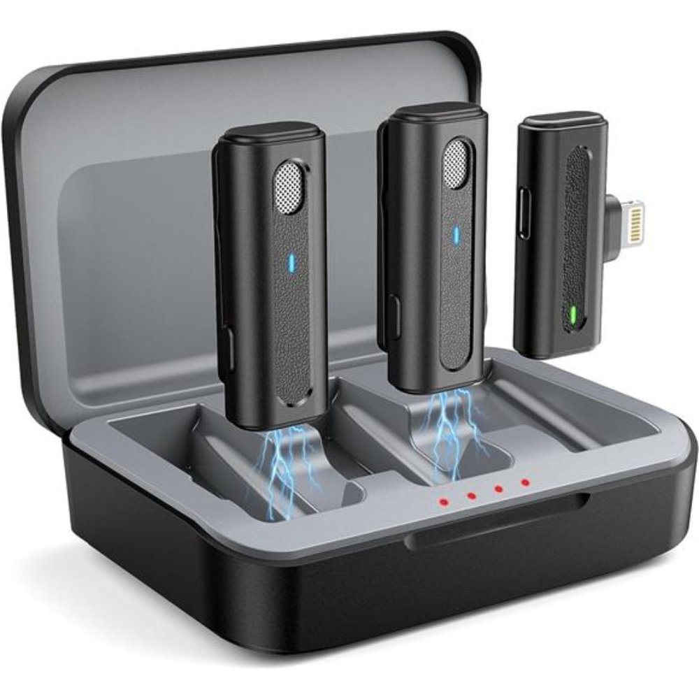 Wireless Lavalier Microphone,2 Pack, Microphone for iPhone with Charging Case